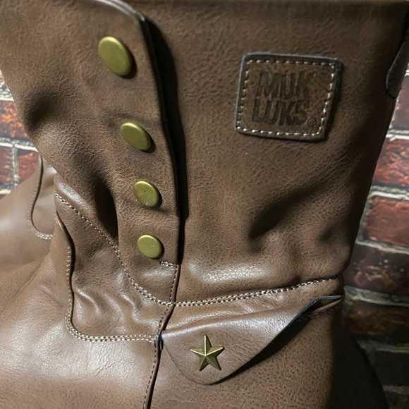 Muk Luks Brown Sweater Ankle Boots Sz 9 - Picture 2 of 6